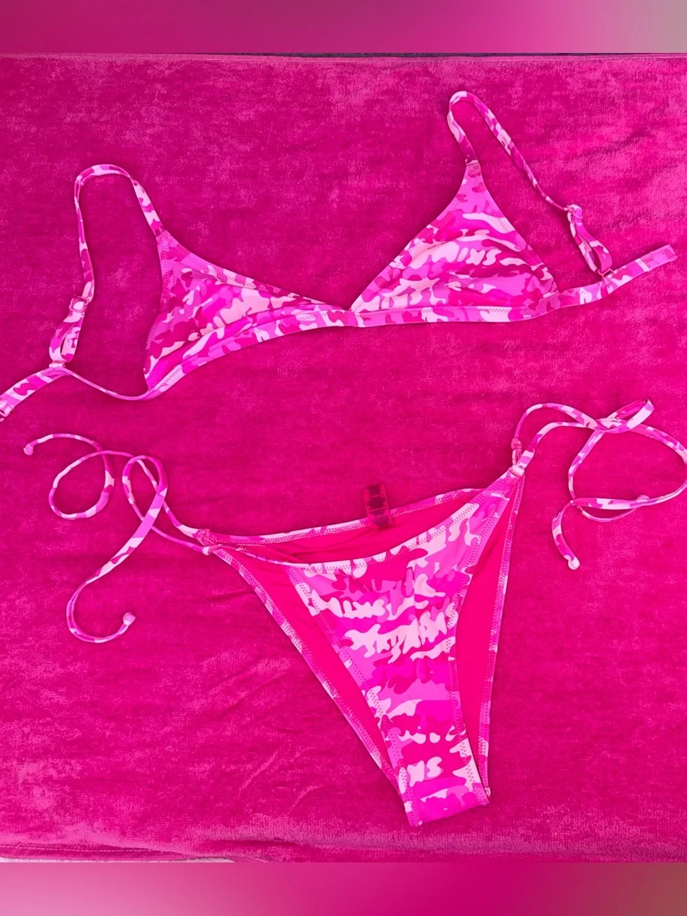 SKIMS Pink Camo Triangle String Bikini